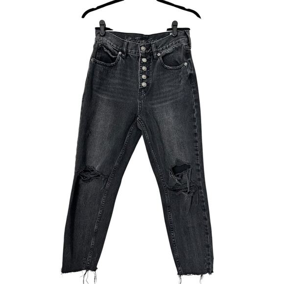We The Free Jeans 26 Reg High Rise Black Destroyed Exposed Button Fly Raw Hem - Picture 1 of 13